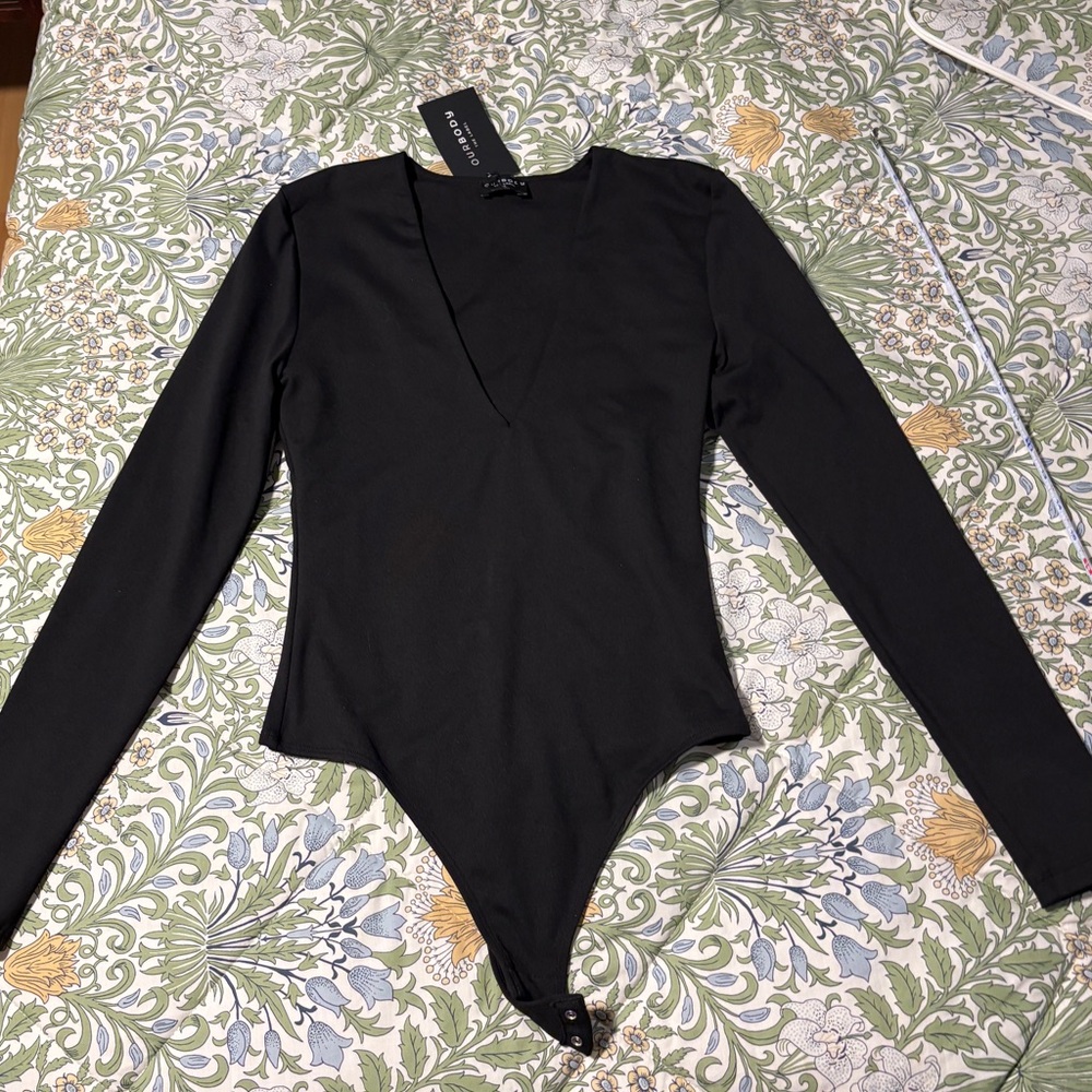 Our Body The Label V-Neck Black Long Sleeve Bodysuit S